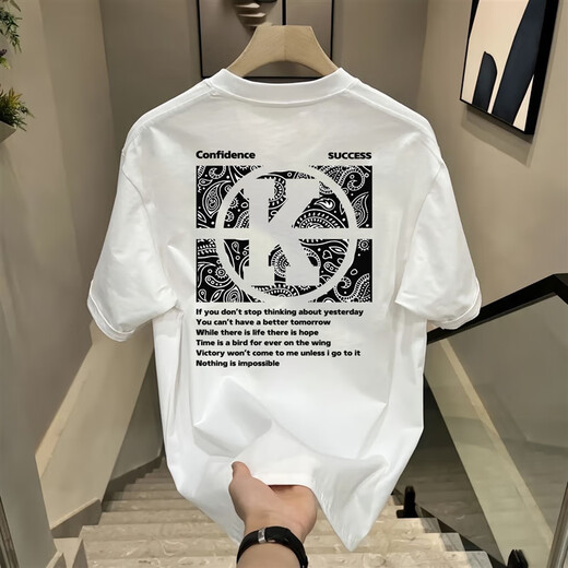 NJSKAKW Hong Kong Style Kurzärärmelte reines Baumwoll-Top für Männer und Frauen Sommer Lose American T-Shirt New Modemarke Paar halbärmelte T-Shirt V761 White (Compass) suggeriert 90-100jin [Jin gleich 0,5 kg]