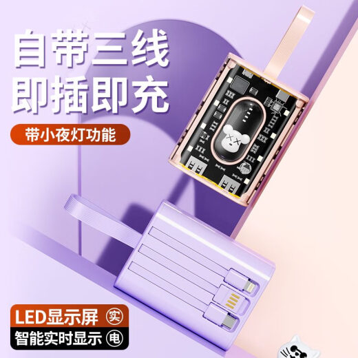 Pinwuyou transparent selbst ausgestattete Kabel-Power Bank 20000 MAH Mobiltelefon Schnelles Ladezustand Mobiles Stromversorgung kleiner Geschenkgestaltung Logo White 694 Selbstausstattung Kabel 10000.0mah