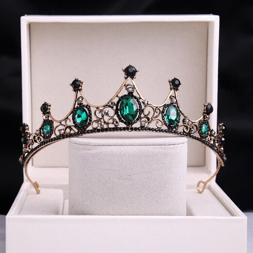 ShiJUN's birthday crown tiara girl's bride 2025 new style wedding dress accessories 18-year-old wedding crown hair crown -09 gold gift box + double-layer hair comb veil