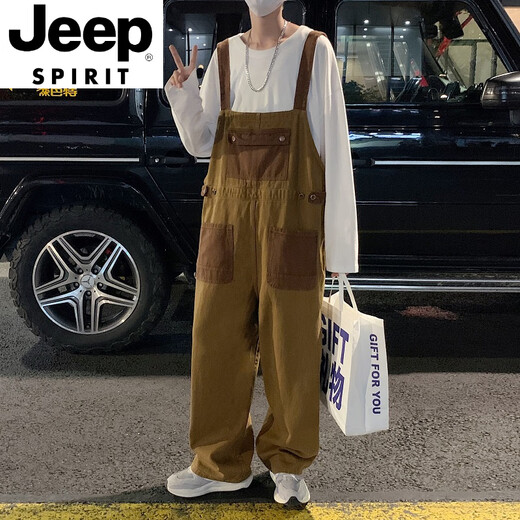 Jeep Spirit Formehought Fonctionnel Wind Sauthoue de Street's Freed Freed Casual Straight Ins Trendy Loose One-Piece Wide-leg Suspenders Brown M Brown M