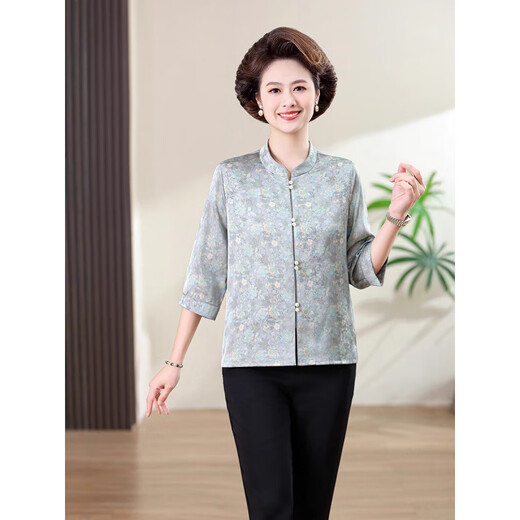 Ziweiqis Sommerkleidung, Teilgeschwindigkeits-Blumenhemd, mittlere und ältere Menschen, Gloy-Seidenhemd, alte Dame, chinesische Strickjacke, neuer 9921 Green XL, schlagen 85-100 Jin vor [Jin gleich 0,5 kg]