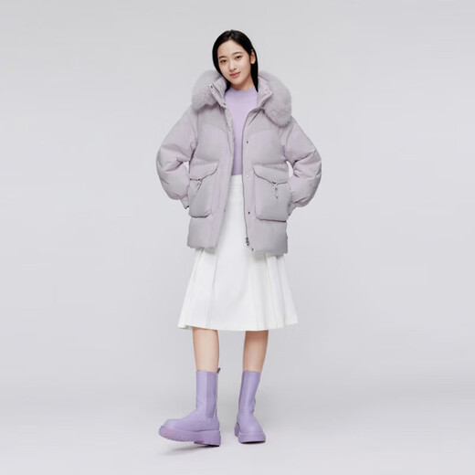Bosideng milk tea series heart-shaped quilted 90 velvet fox fur collar mid-length large pocket loose warm jacket thick suit water blue 5012 M 165