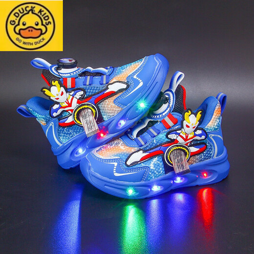 G.duck男童鞋子新款2025运动鞋透气春秋发光网面儿童带灯跑步鞋子奥曼 9923白色 皮面单鞋 29 内长18厘米