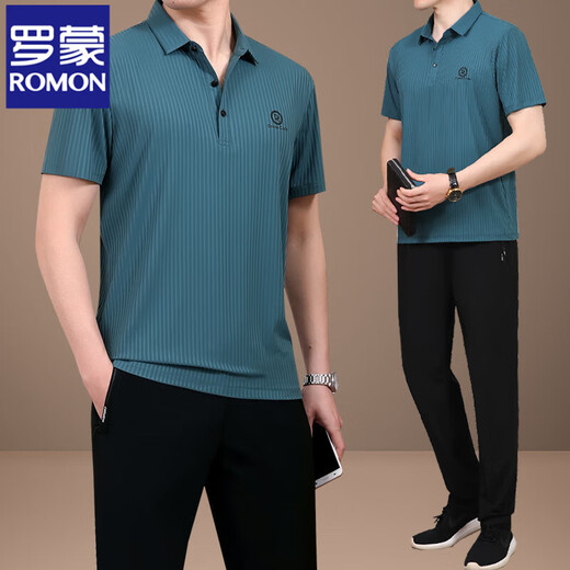 Romon Dad Summer Anzug Vater Sommereiseis Seiden kurzärmeligte T-Shirt mittleren Alters und ältere Gelegenheitssportnetz-Anzug Männer Schnell trocken 753 Schwarz [kurze Ärmel + Hosen] xl