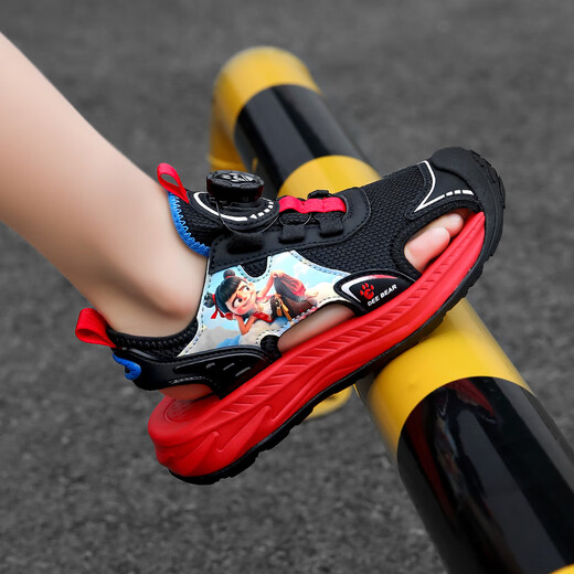Heacooa nezha sandalen jungen hübsche baotou 2025 Neue Sommer Kinder Beachschuhe weiche Sohle Sandalen Little Junge 983 Schwarz Orange 33