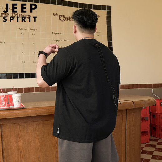 JEEP SPIRIT美式休闲大码纯棉短袖T恤男夏季潮牌ins胖子宽松加肥加大圆领半袖 A6623-白色 2XL (建议140-160斤)
