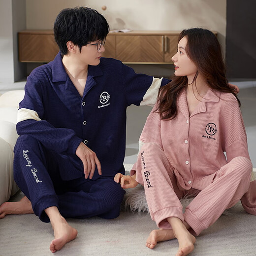 Pareja pijama otoño e invernal estilo de manga larga sencilla sencillo estilo coreano traje de cárdigan para mujeres ropa para el hogar hombres qh-9859 mujeres xxl tamaño