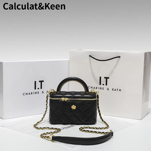 Calculate / Keenck Bag féminin pour femme haut de gamme authentique sac en cuir féminin 2024 Nouveau petit sac de diamant de parfum Sac de chaîne de diamant Camellia Volyle Black Authentic 1049 Sac-cadeau