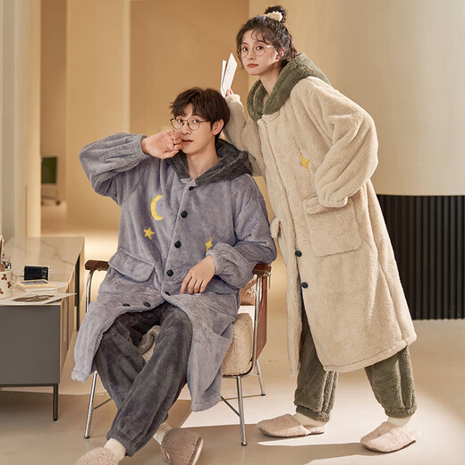Fuxinkang Coral Velvet Couple pyjamas Fall et hiver épaissis des vêtements de flanelle de pannel pour femmes épaissies pour femmes Py-6625 L - Femmes [Hauteur 160-165-WATTER 100-120]