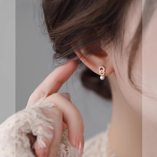 Auspicious Goddess S999 Sterling Silver Needle Double Ring Pearl Earrings 2025 New Niche Design Earrings Women's Autumn and Winter Earrings S999 Sterling Silver Needle Pearl Double Ring Earrings