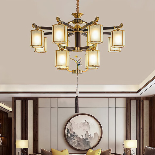 OPP-Beleuchtung (Opple) 2025 neuer Stil Abwärts alle Kupfer New Chinese Style Wohnzimmer Kronleuchter chinesischer Stil High-End-Atmosphäre Villa Restaurant Tea Room Hall 9889-15 Köpfe mit Kupfer Vollspektrum dreifarbig LED LED LED