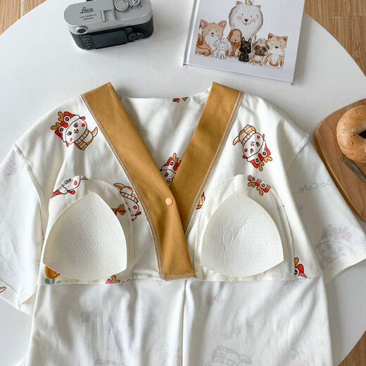 Cao Jingjia Sommer kurzärmelige schwangere Frauen Nachthemd mit Brustpolster Schwangerschaft Pyjamas 2025 Neue Style-Krankenhäuser können beim Betreten des Kreislaufraums qSy16820 kurzärmelige Rock 3xL Größe empfohlenes Gewicht 148-180jin [Jin Equals Equals 0,5 kg] tragen.