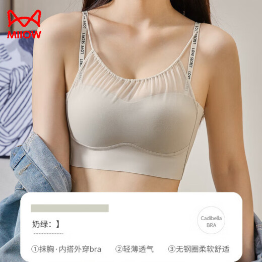 Cat man markless strapless underwear for women's vest style inner wear anti-exposure summer thin comfortable breathable mesh beautiful back bra Black M -34/75AB (90-110Jin [Jin equals 0.5 kg])