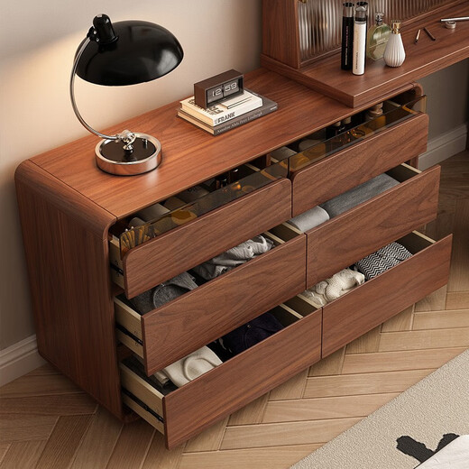 Zhixinmuwang solid wood dressing table and drawer cabinet integrated bedroom bedside cabinet simple dressing table walnut color dressing table