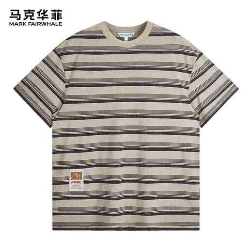 马克华菲【经典色织条纹】短袖T恤男25夏季清爽透气宽松圆领休闲百搭t恤衫 701卡其 M