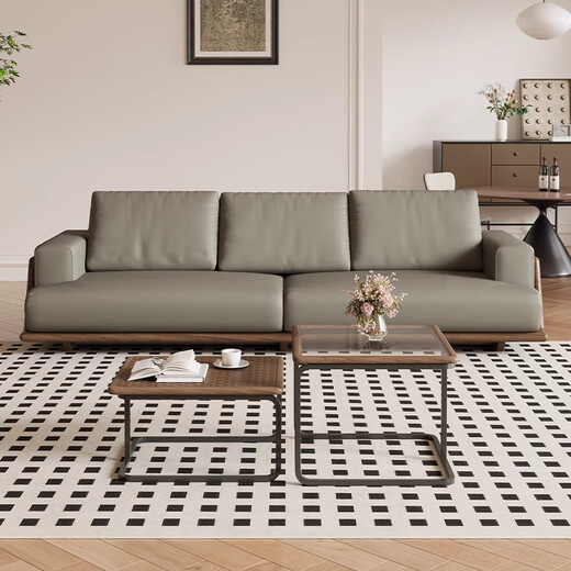 Yushe hölzernen Massivholzsofa leichter Luxusstil Wohnzimmersofa Schwarz Walnuss Inline Sofa 681#