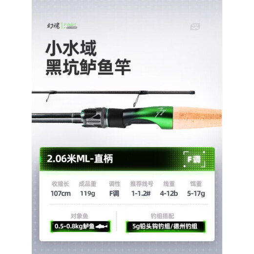 汉鼎幻魂路亚竿泛用竿鲈鱼超快调远投碳素路亚杆单竿直柄枪柄鱼竿抛竿 682m 2.03米 M直柄 S