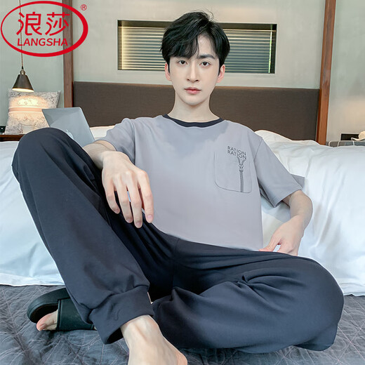 Langsha (Langsha) Pure Cotton Herren-Pyjamas kurzärmelige Hose losen lässiger Anzug Sommer Dünner koreanischer Stil mittleren Alters und junger Herrenhauskleidung H9928 (Kurzärärmel-Shorts) [Counter-Flaggschiff-Qualität] L (Empfohlen 90-110jin [Jin entspricht 0,5 kg]))