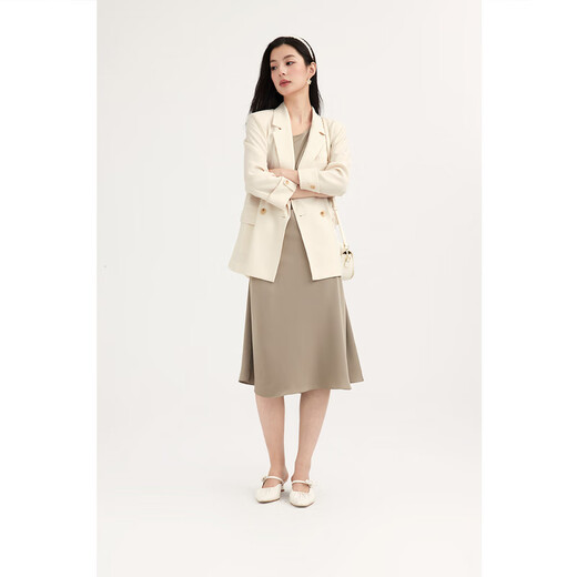 S EIFINI shopping mall same style double-breasted lapel suit 2024 spring new style high-end jacket 3F3210771 cream yellow S 155/80A