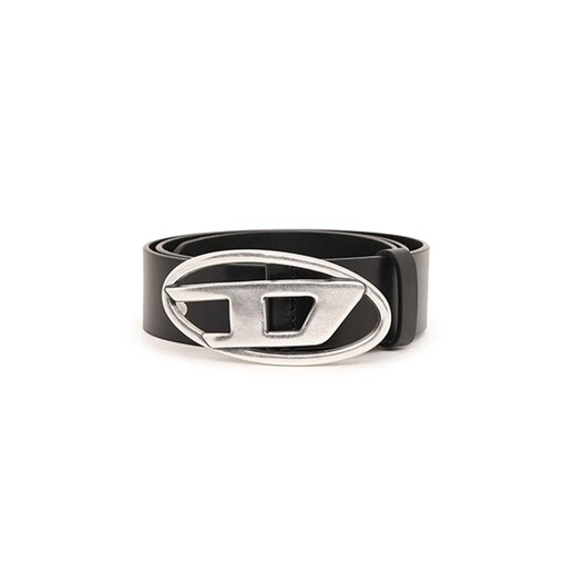 DIESEL Unisex Silver Logo Leather Belt Black 95 Valentine's Day Gift for Boyfriend or Girlfriend
