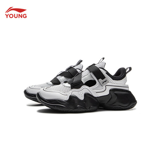 Li Ning children's shoes, children's sports shoes, men's and women's summer hollow mesh sandals, soft breathable frame shoes YKCV078 black/standard white-7 37