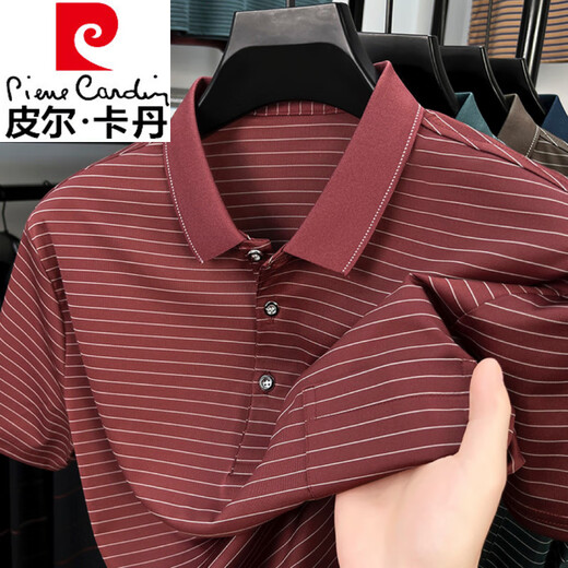 Pier Cardin pour le t-shirt de base de coton à manches à manches courtes de l'âge moyen et âgé des hommes à manches courtes à manches courtes à manches courtes de papa rayé de papa à rayures 9757 Blue S 165/48 Recommandé 90-110jin [Jin est égal à 0,5 kg]