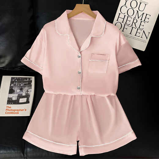 S.SOFEA冰丝凉爽睡衣女夏季短袖两件套粉色家居服 套FY3923#【水粉色】 185 2XL【建议130-145斤】