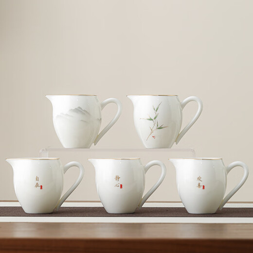 ENSHOUSU MUTTON FAT JADE PORCELAINE BEAUTÉE FAIR Cup dehua Porcelain White Ceramic Teapot Tea Divider Kung Fu Tea Set the the tasse Diviseur de thé 12023HRM [Dessin en or] Mutton Fat Jade Beauty Fair Cup a des dimensions sur l'image