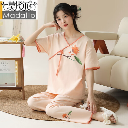 Pajama féminin de style chinois modal pour les femmes en été 2025 Nouveau pantalon à manches courtes à la mode des vêtements à domicile G9905 [pantalon à manches courtes] M 75Jin [Jin est égal à 0,5 kg] -95jin [Jin est égal à 0,5 kg]
