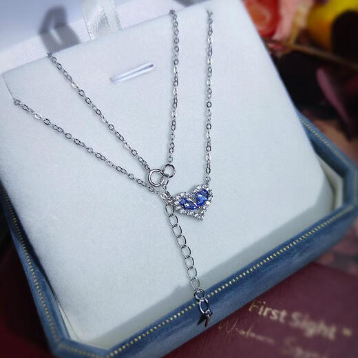 Yadige Love Tanzanite Necklace Light Luxury Niche Non-fading S925 Silver Earrings Sweet Temperament Clavicle Chain Exquisite Gift Tanzanite Necklace 42+5cm Extension Chain