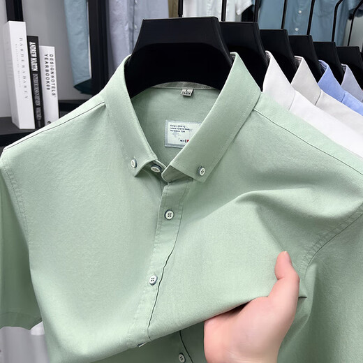 Classic Car (LAOYECHE) pure cotton short-sleeved shirt occupation 2025 summer casual solid color shirt men business formal wear half-sleeved top AN15260 white M