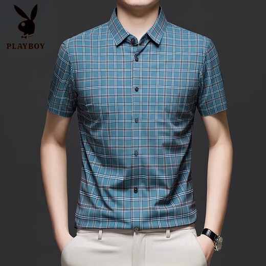 
Playboy (PLAYBOY) ice silk short-sleeved shirt for men middle-aged and young men's thin summer plaid versatile breathable half-sleeved shirt for men XD/6629 red short-sleeved shirt L 175 [Suggested 135-150Jin [Jin equals 0.5 kg]]