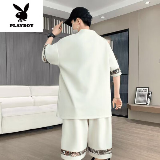 Playboy (Playboy) 2025 SOMMER NEUER KOMPLEGELEEVED JUGENDE TRENDY LOARKE SIZE Casual Sports Anzug für Männer Mode vielseitige zweiteilige Set [Sommeranzug] 6195 Black XL 130-150Jin [Jin ist gleich 0,5 kg]