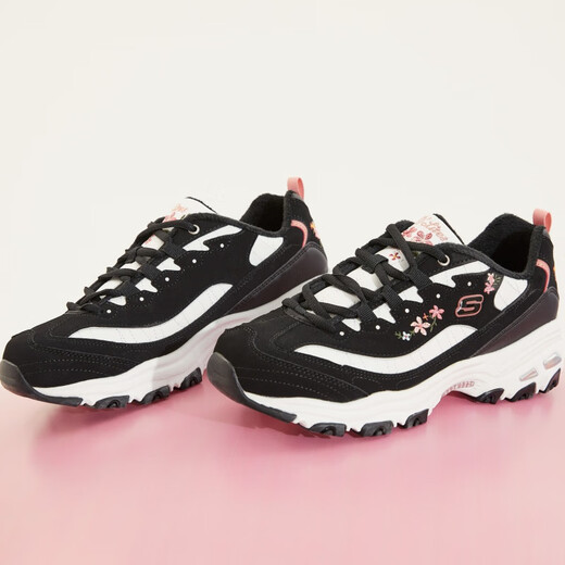 斯凯奇（Skechers）女子复古刺绣老爹鞋绒里保暖厚底熊猫鞋休闲运动鞋66666325 浅粉色/11977-LTPK 35