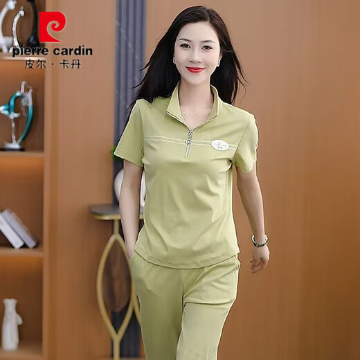 皮尔卡丹大码新款冰丝短袖运动套装女夏时尚洋气遮肉夏季休闲跑步服两件套 绿色【冰丝套装】6629 M 建议【80-100斤】