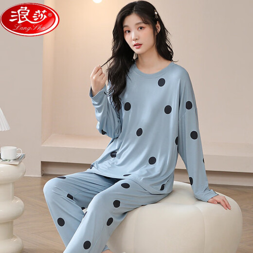 浪莎（LangSha）莫代尔睡衣女秋款长袖春秋季薄套装家居服大码宽松2025新款两件套 XJY-3883 L (100-120斤内)