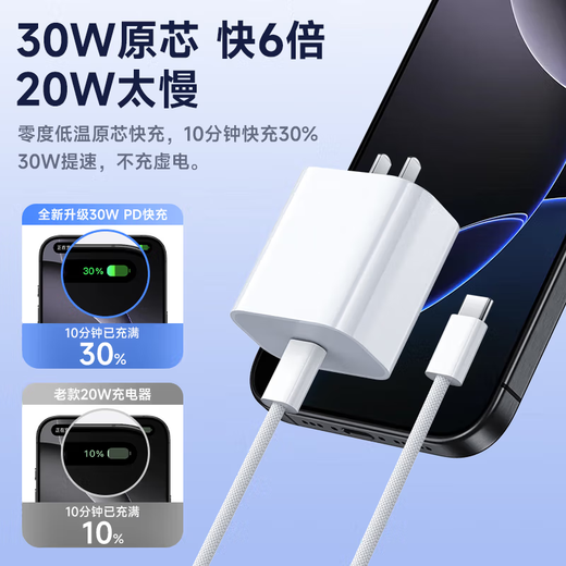 Solid quality product, direct sales genuine Apple 17/16/15 charger head 30W/40W genuine fast charging set iiPhone17/16/15proMax/pro power adapter cable original genuine 30W Apple fast charging head + 1 meter braided fast charging cable