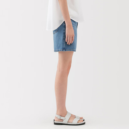 无印良品（MUJI）女式 木棉混 牛仔短裤女款裤子25年夏季丹宁回潮女装BE1VKA5S 浅蓝色 S （155/62A）