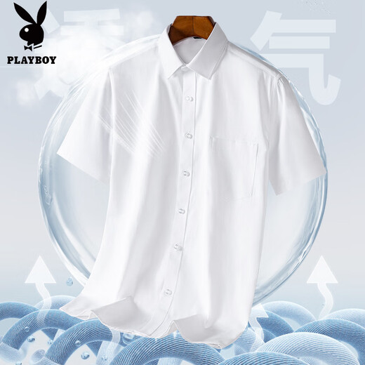花花公子（PLAYBOY）高档莫代尔男士短袖衬衫免烫商务职业正装抗皱衬衣休闲透气上衣 DX6629 39