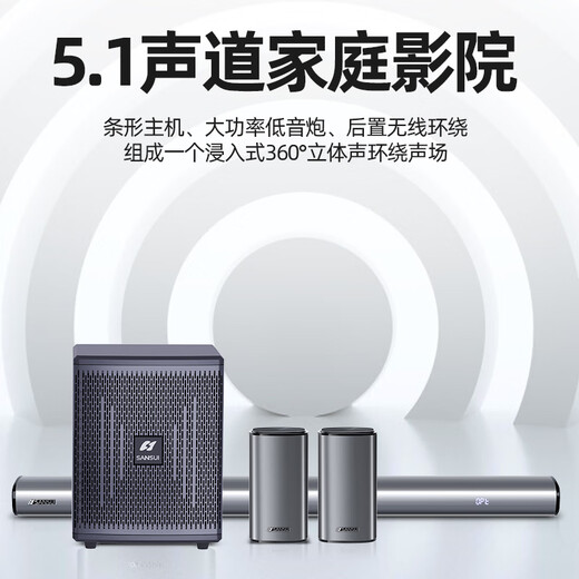 SANSUI DV-91K Echo Wall TV Speaker Home Theater 5.1 Channel Set Wireless 3D Surround Independent Subwoofer Family Living Room Wall-mounted Smart Bluetooth Speaker