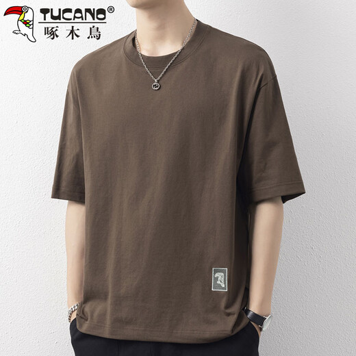 啄木鸟（TUCANO）短袖男士t恤圆领春夏季宽松高端打底衫上衣服男装 咖啡  XL 
