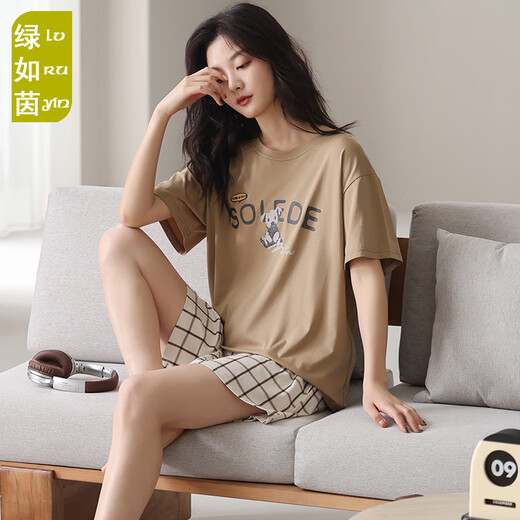 Green Modal summer thin pajamas women's short-sleeved shorts can be worn on the outside for simple two-piece suits for girls' home clothes QQB6630 women M