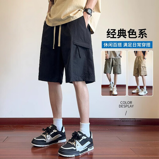 啄木鸟冰丝工装短裤男士潮牌夏季薄款宽松直筒休闲潮流百搭运动五分裤 DK701绿色 XL