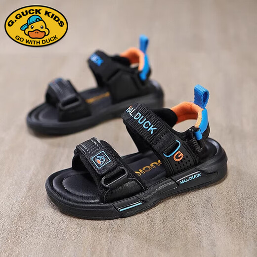 G.duck小黄鸭男童凉鞋夏款2025新款夏季男孩鞋子运动软底露趾儿童沙滩鞋 6212黑蓝 29 内长18.5cm