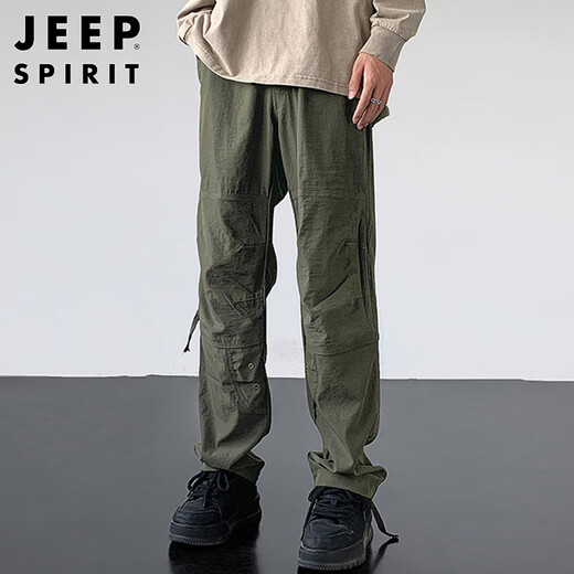JEEP SPIRIT Jeep Pantalones casuales retro americanos monos funcionales de verano para hombres pantalones de asalto al aire libre estilo montaña para hombres verde militar XL