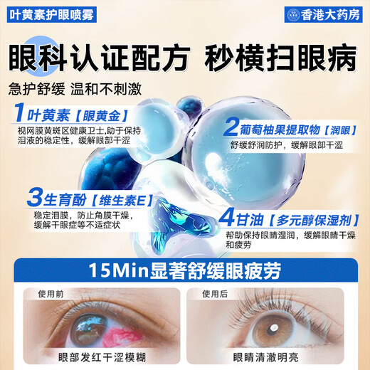 Hong Kong Pharmacy Co., Ltd. Lutein Protection des yeux pull lavage oculaire Antibactérien Antibactérien Soulagez la fatigue de la vision sèche Box Box Pack