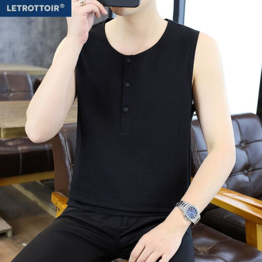 LE TROTTOIRLETROTTOIR无袖亚麻背心男士夏季潮牌运动健身坎肩衣服纯色打底T 军绿色【9896款亚麻背心】 M 【90-115】斤