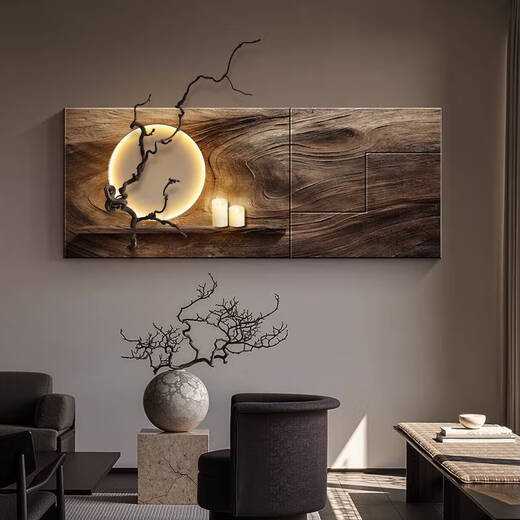 Pupanfeng Wohnzimmer Dekoration Gemälde Retro fühlen Sofa Hintergrund Wandhänge Malerei Einfaches Atmosphäre Teelaum Wandlampe Style C-Dead Holz Spring 12048c menschliche Körper Erfassungslampe Malerei Versorgung 220