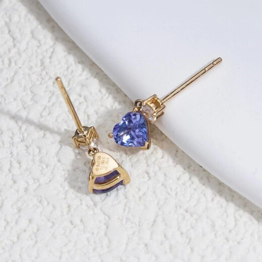 Puli 18k gold love tanzanite white sapphire smart small earrings fresh temperament simple small item love tanzanite 1 carat white sapphire 16 points