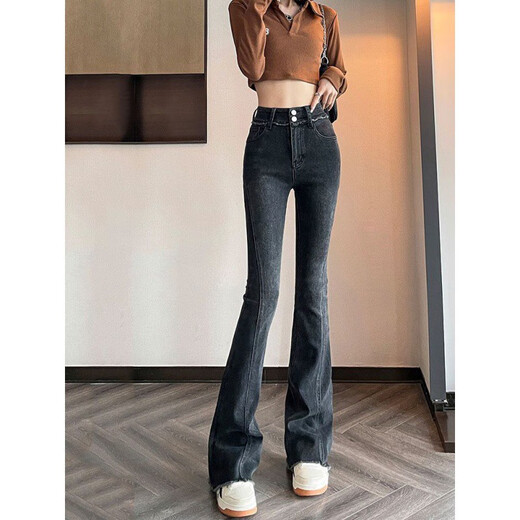 Jeans nostálgicos retro estadounidenses ziweiqi para mujeres en verano, cintura alta, ajuste delgado delgado y versátil, pantalones de herradura pequeños, negro 16833 s, recomendado 80-98 Jin [Jin equivale a 0.5 kg]